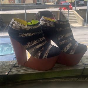 Brand New never worn Black and Snake bootie wedges